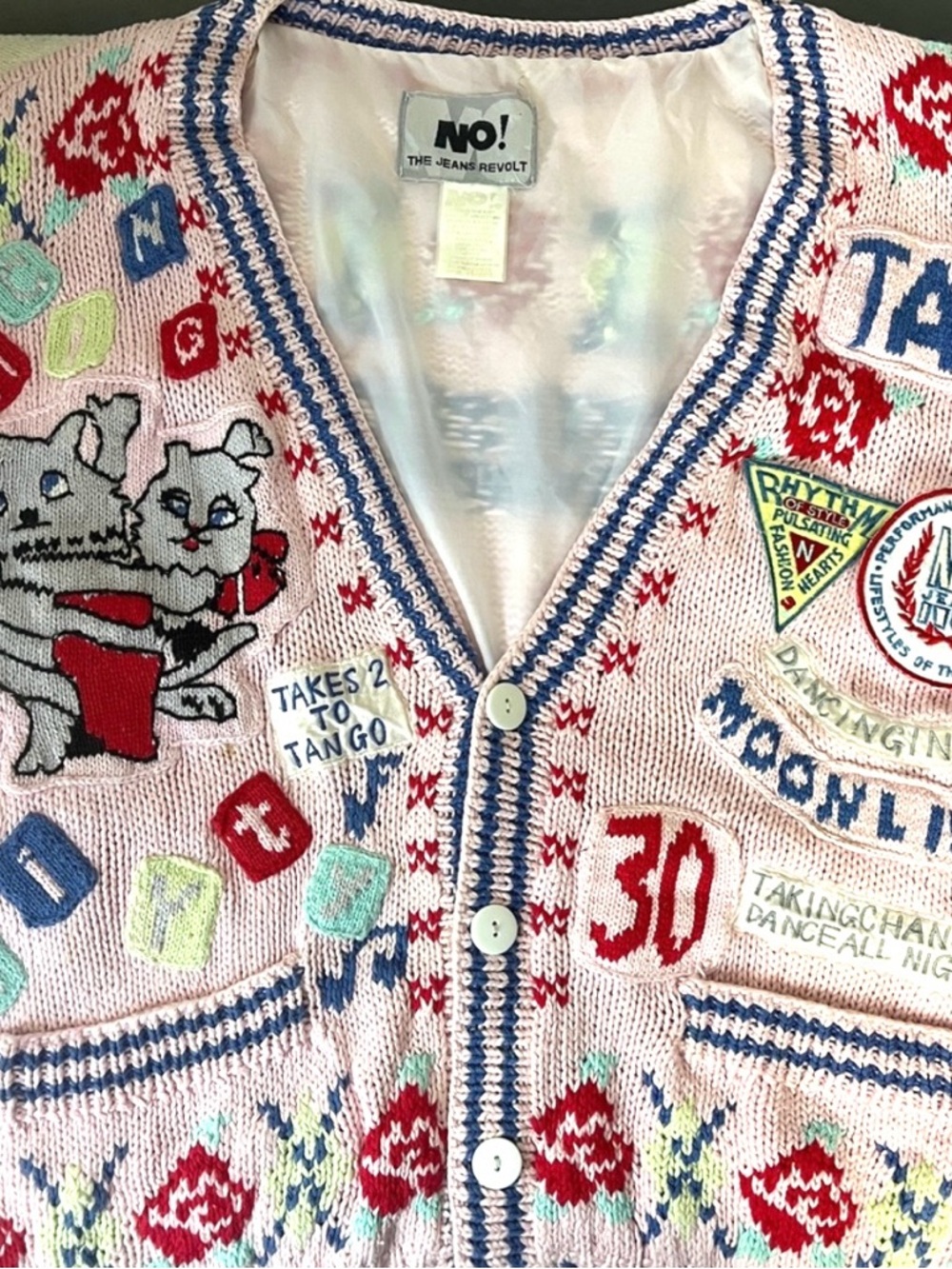 NO! The Jeans Revolt Cat Cardigan Y2K Graphic Knit Rare Streetwear - Picture 5 of 12